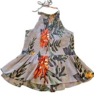 Dusty-blue floral halter top